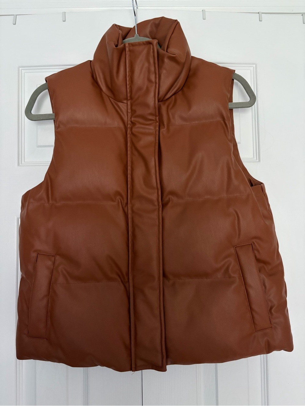 A New Day Brown Faux Leather Puffer Vest NWT XS